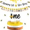 3 Pcs Happy 1st Bee Day Party Decorations, Bumble Honey Bee 1st Birthday Baby Photo Banner and Cake Topper, Bee Decorations Bee Birthday Party Decorations Bee Cake Decorations for Boys Girls Newborn view 1