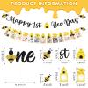 3 Pcs Happy 1st Bee Day Party Decorations, Bumble Honey Bee 1st Birthday Baby Photo Banner and Cake Topper, Bee Decorations Bee Birthday Party Decorations Bee Cake Decorations for Boys Girls Newborn view 2