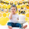 3 Pcs Happy 1st Bee Day Party Decorations, Bumble Honey Bee 1st Birthday Baby Photo Banner and Cake Topper, Bee Decorations Bee Birthday Party Decorations Bee Cake Decorations for Boys Girls Newborn view 4