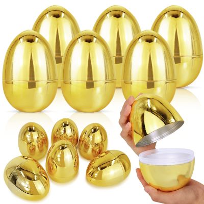 12 Pack 6" Large Golden Metallic Easter Eggs Bulk for Filling Specific Treats Plastic Fillable Jumbo Surprise Eggs Hunt Easter Basket Stuffers Filler Toys Gifts for Kids Boys Girls Easter Party Favor