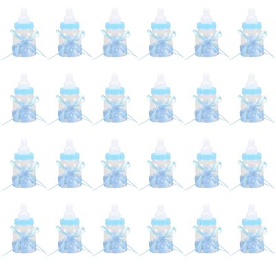 24pcs Mini Candy Baby Bottle Favors, Feeding Bottle Candy Box Fillable Candy Bottle for Newborn Baby Birthday Party Decoration(Blue)