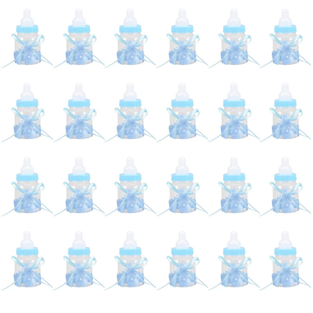 24pcs Mini Candy Baby Bottle Favors, Feeding Bottle Candy Box Fillable Candy Bottle for Newborn Baby Birthday Party Decoration(Blue)