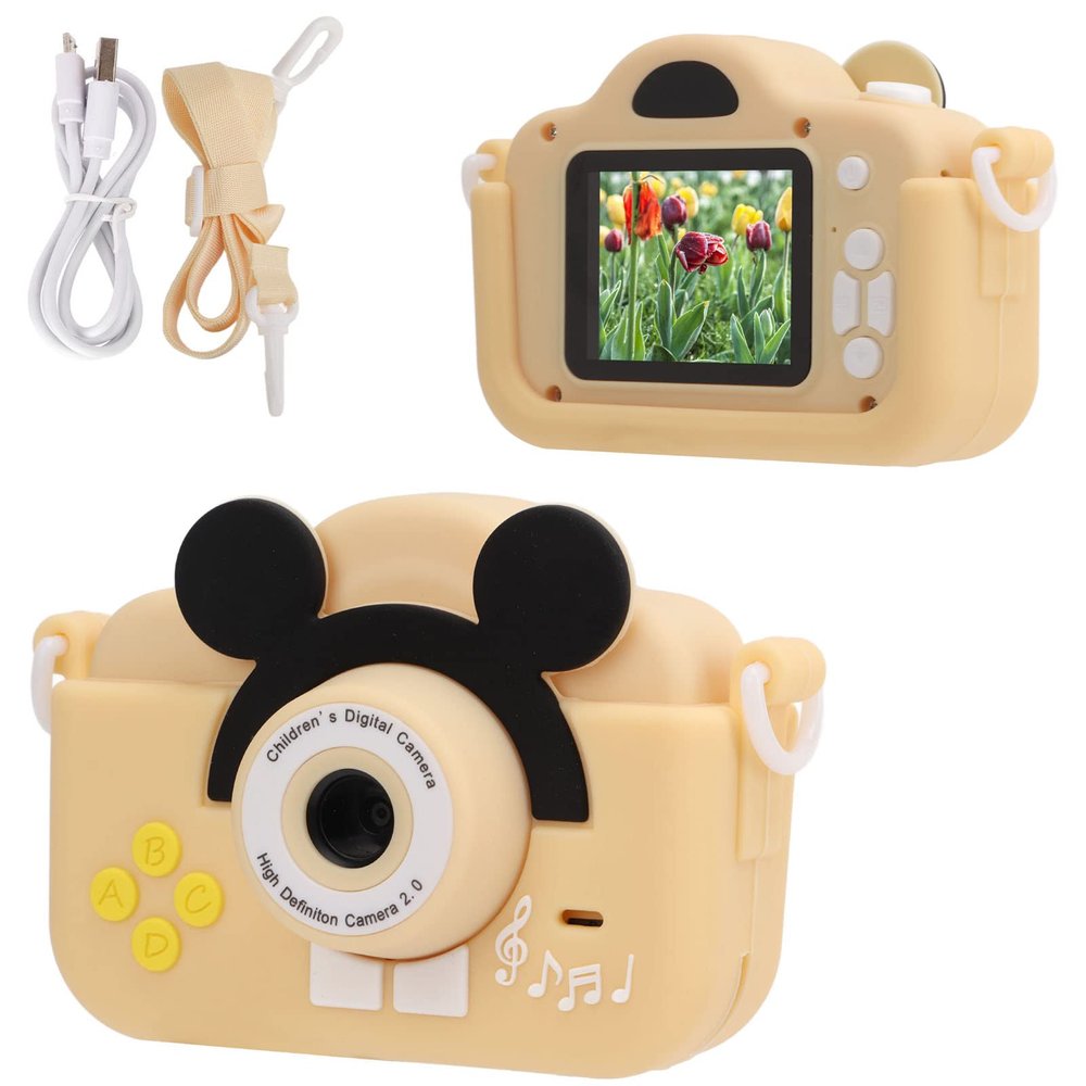 Upgrade Kids Selfie Camera, Children Camera 1080P 2 Inch HD Digital Video Camcorder, Christmas Birthday Gift for Toddler Age 3-9 Years Old Boys Girls Electronic Mini Camera Best Preschool Toys (Beige)