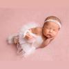 Coberllus Newborn Baby Photography Props Girls Lace Headdress with Romper Bodysuits Tutu Photo Props Posing Set (Off White) view 4