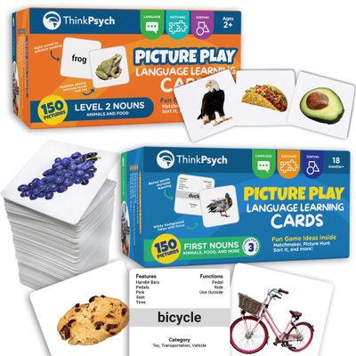 ThinkPsych Language Cards - 300 Picture Cards - Animals Clothes Food Toys - Speech Therapy Materials & Autism Learning Materials
