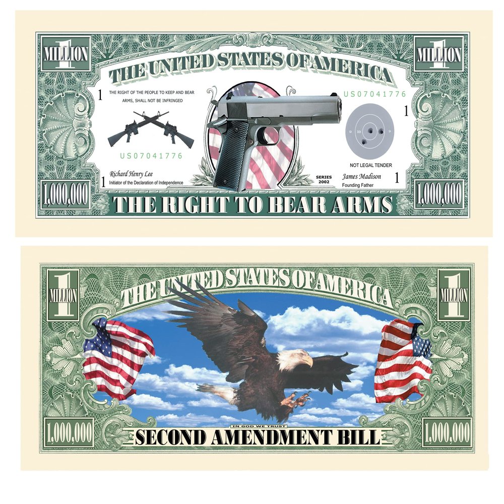 Pack of 100 - Second 2nd Amendment Gun Million Dollar Bill - Best Gift for NRA Supporters