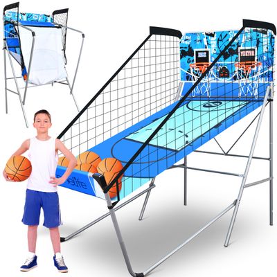 Heavy Duty Dual Hoop Basketball Shootout Indoor Home Arcade Room Game with Double Basket Ball Shot Scoreboard and Play Timer Fold-up for Kids and Adults Player with Pre-Assembled Frame