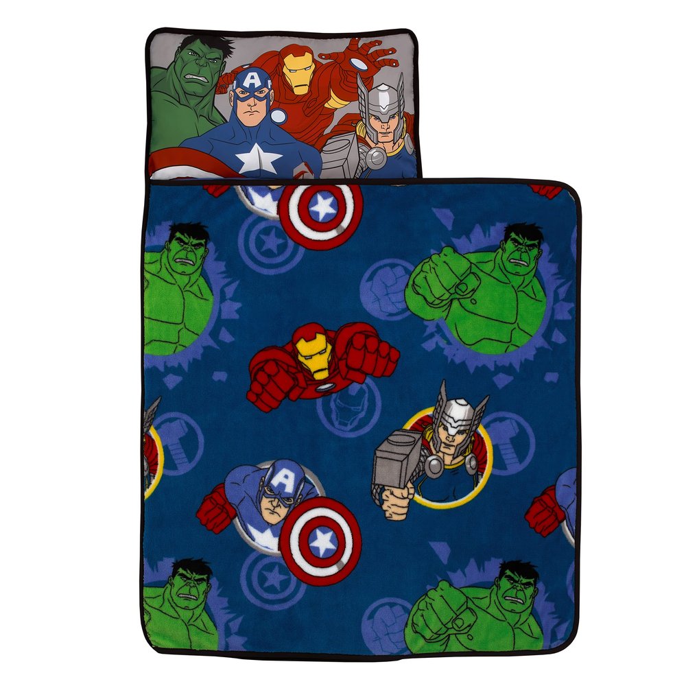 Disney Marvel Avengers Fight The Foes Blue, Red, Green Hulk, Iron Man, Thor, Captain America Preschool Toddler Nap Mat