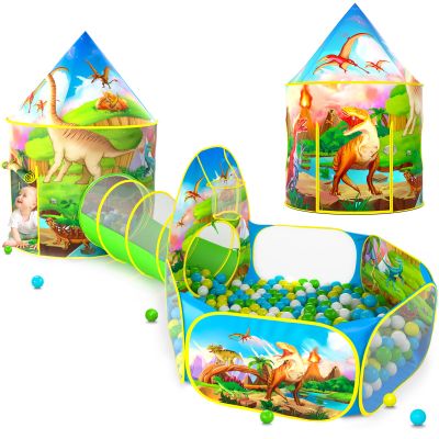 PigPigPen 3pc Dinosaur Play Tent for Kids, Baby Ball Pit, Crawl Tunnel, Castle Tents for Toddlers, Children Indoor & Outdoor Playhouse Toys, Perfect Kids Gifts