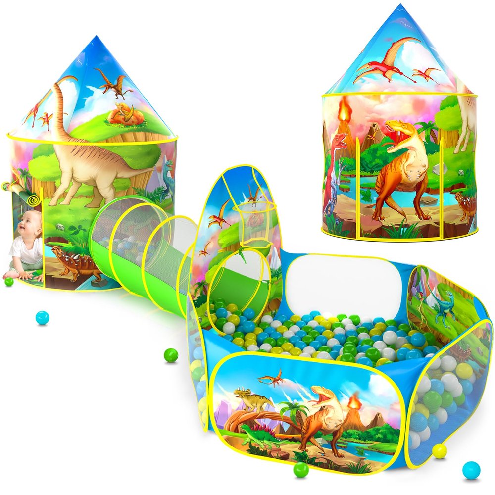 PigPigPen 3pc Dinosaur Play Tent for Kids, Baby Ball Pit, Crawl Tunnel, Castle Tents for Toddlers, Children Indoor & Outdoor Playhouse Toys, Perfect Kids Gifts