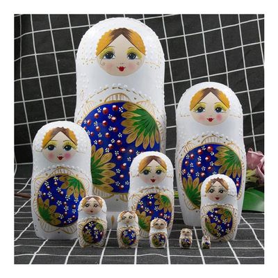 QQWW Nesting Dolls Russian Nesting Dolls Cute Matryoshka 10 Piece Nesting Doll Handmade Children's Toy Christmas Birthday Home Room Decoration Best Wishes Gift (Color : White)