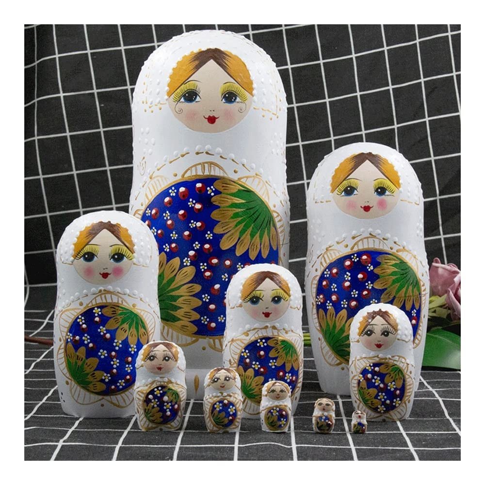 QQWW Nesting Dolls Russian Nesting Dolls Cute Matryoshka 10 Piece Nesting Doll Handmade Children's Toy Christmas Birthday Home Room Decoration Best Wishes Gift (Color : White)