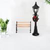 Christmas Mini Bench Street Light Set 2pcs Christmas Dollhouse Mini Model with Street Lamp Post Miniature Park Bench Seat view 3