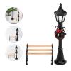 Christmas Mini Bench Street Light Set 2pcs Christmas Dollhouse Mini Model with Street Lamp Post Miniature Park Bench Seat view 4