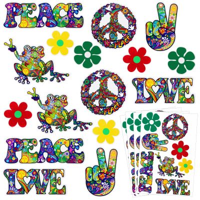 32 Pieces Hippie Theme Car Stickers Cute Peace and Love Stickers Flower Stickers Decals for Bumpers Car Window Water Bottle Laptop Skate Computer