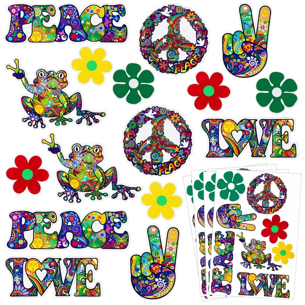 32 Pieces Hippie Theme Car Stickers Cute Peace and Love Stickers Flower Stickers Decals for Bumpers Car Window Water Bottle Laptop Skate Computer