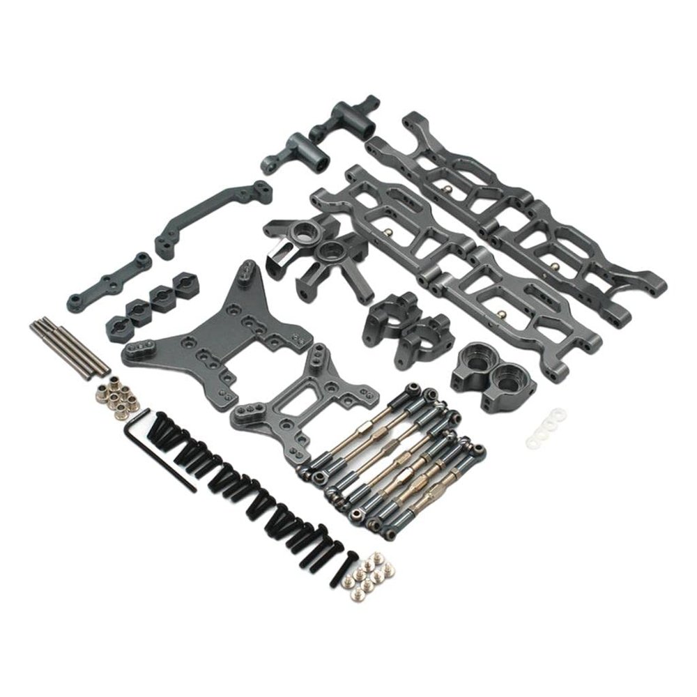 Almencla Upgrade Metal Parts, Front Steering Cup, Rear Wheel Cup, C-Seat, Pull Rod, Swing Arm Metal Fittings Chassis Kit Set for Wltoys 104001 1/10 1:10 - Titanium