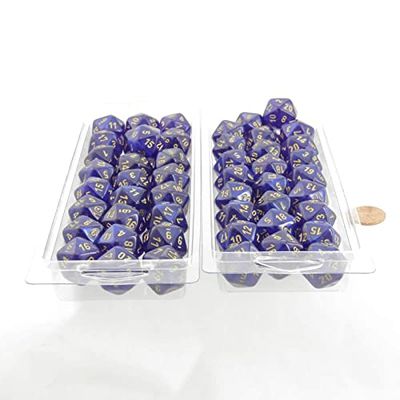 Royal Purple Borealis Dice Luminary with Gold Numbers D20 Aprox 16mm (5/8in) Pack of 50 Wondertrail