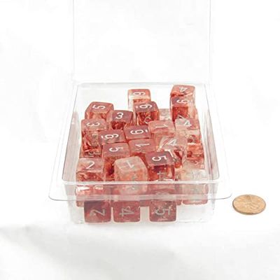 Red Nebula Luminary Dice with Silver Numbers 16mm (5/8in) D6 Set of 50 Wondertrail