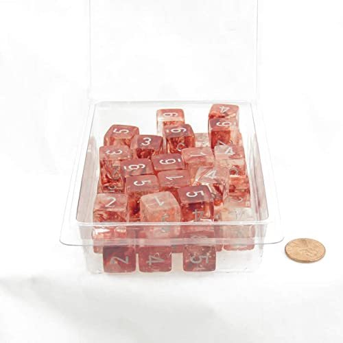 Red Nebula Luminary Dice with Silver Numbers 16mm (5/8in) D6 Set of 50 Wondertrail