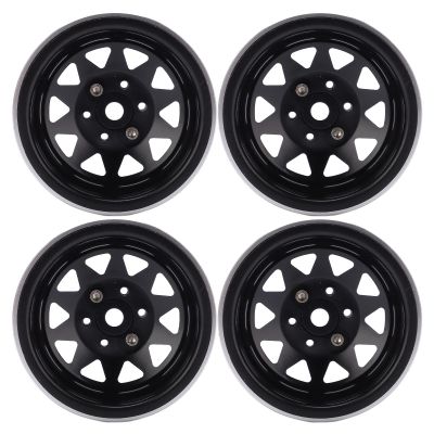 4pcs RC Wheel Rims,Aluminum Alloy Beadlock 1.9 Inches Wheel Rims 10 Triangle Hole Hub for SCX10 1/10 RC Climbing Car(Black) Model Car Accessories