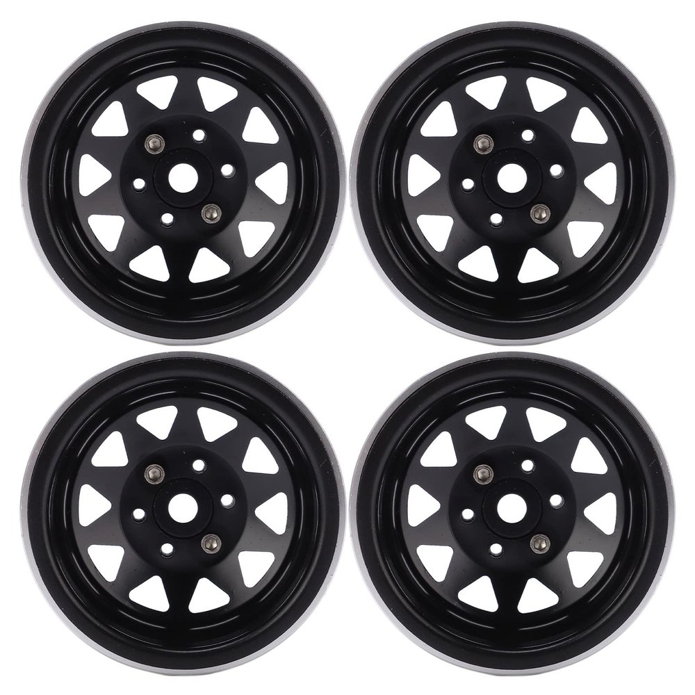 4pcs RC Wheel Rims,Aluminum Alloy Beadlock 1.9 Inches Wheel Rims 10 Triangle Hole Hub for SCX10 1/10 RC Climbing Car(Black) Model Car Accessories