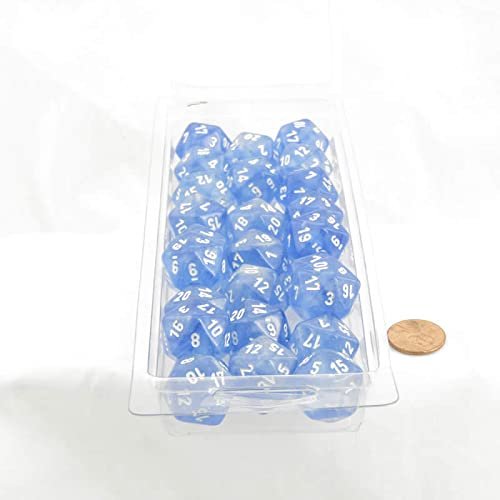 Sky Blue Borealis Dice Luminary with White Numbers D20 Aprox 16mm (5/8in) Pack of 50 Wondertrail