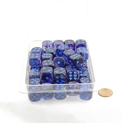 Nocturnal Nebula Dice Luminary with Blue Pips 16mm (5/8in) D6 Set of 50 Wondertrail