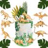 16 PCS Metallic Gold Dinosaur Cake Decorations Dino Theme Cake Topper with Artificial Palm Leaves Dinosaur Eggs for Kids Boys Girls Baby Shower Birthday Party Supplies view 1