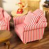 Dollhouse Couch with Pillow 1 12 Scale Miniature Sofa Arm Chair Living Room Furniture Wooden Fabric Frame Single Reading Chair Artificial House Room Scene Decoration (Stripe) view 4