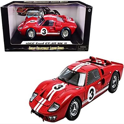 1966 GT-40 MK II #5 Red with White Stripes Le Mans 1/18 Diecast Model Car by Shelby Collectibles