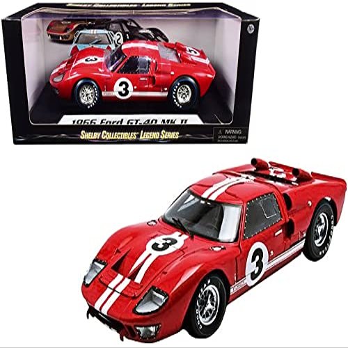 1966 GT-40 MK II #5 Red with White Stripes Le Mans 1/18 Diecast Model Car by Shelby Collectibles