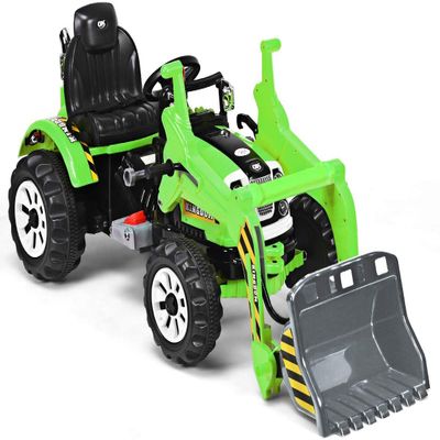 GLACER Ride on Excavator, 12V Battery Powered Digger w/ 2 Speeds, Forward & Backward, Front Loader Bucket, Horn, Safety Belt, Electric Construction Vehicles for Kids 3-8 Years Old (Green)