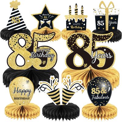 9 Pieces 85th Birthday decorations 75th birthday centerpieces for Tables Decorations Cheers to 85 Years Honeycomb Table Topper Happy 85th Birthday Decorations for Men and Woman Eightyfive Years
