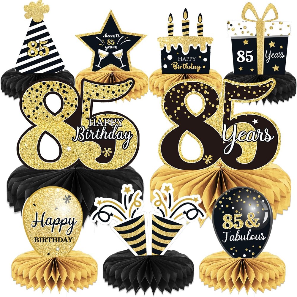 9 Pieces 85th Birthday decorations 75th birthday centerpieces for Tables Decorations Cheers to 85 Years Honeycomb Table Topper Happy 85th Birthday Decorations for Men and Woman Eightyfive Years