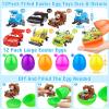 12 Pack 3" Large Filled Easter Eggs with Stem Toy Cars Kids Easter Basket Essential Plastic Surprise Egg Building Blocks 6 in 1 Transform Construction Vehicle Basket Stuffers Boy Egg Hunt Party Favor view 2