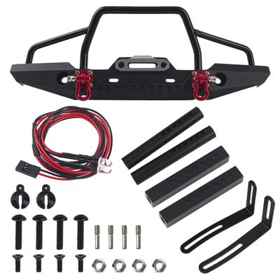 Vgoohobby Aluminum Front Bumper with LED Headlights Winch Mount Seat Tow Hook Compatible with Axial SCX10 SCX10II 90046 Traxxas TRX-4 TRX4 1/10 RC Crawler Car