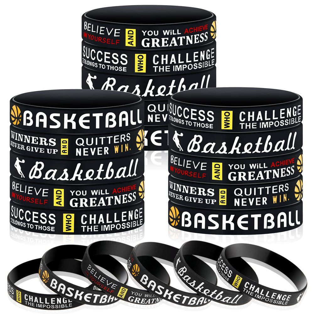 Charniol 36 Pieces Basketball Bracelets Basketball Silicone Wristbands Party Favors for Boys Teenagers Sports Party Motivational Birthday Decorations, 3 Styles