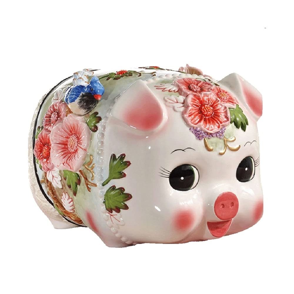 XXZY Money Bank Ceramic Piggy Bank Cute Flower Pig Coin Bank Creative Money Bank Best Children's Birthday Large Capacity Best Creative Gift (Color : White)