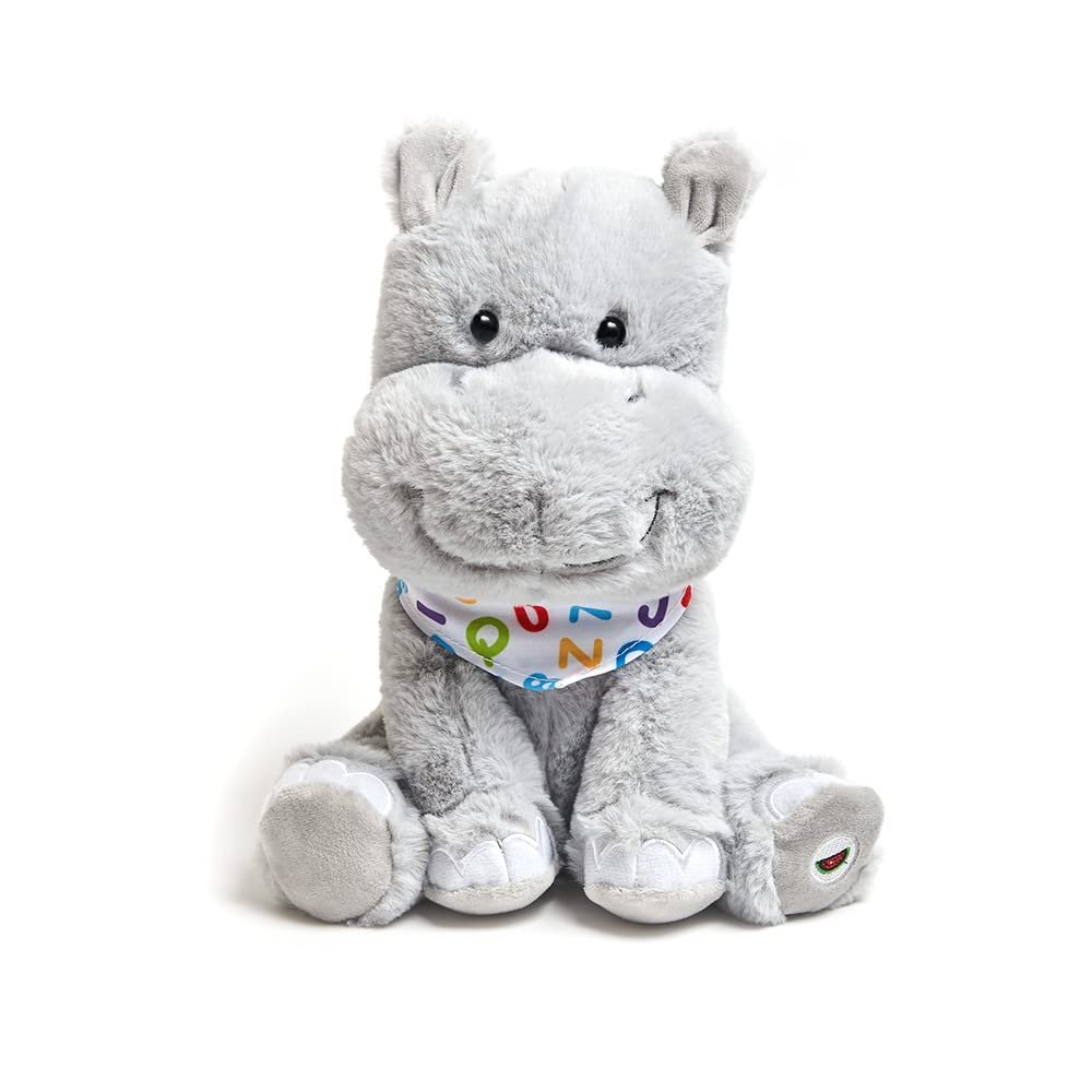 Cuddle Barn - Alphabet Hudson | Animated Singing Hippo Stuffed Animal Plush Toy Wiggles Ears to ABC Song and Ten Little Elephants, 11 inches