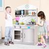 HONEY JOY Kids Kitchen Playset, Pretend Play Kitchen for Toddlers, Removable Sink & Faucet, Microwave, Cookware, Storage Cabinet, Wooden Little Chef Toy Kitchen Set, Gift for Boys Girls 3+, Gray view 2