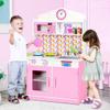 HONEY JOY Pink Kids Kitchen Playset, Pretend Play Kitchen for Toddlers, Removable Sink & Faucet, Microwave, Cookware, Storage Cabinet, Wooden Little Chef Toy Kitchen Set, Gift for Boys Girls 3+, Pink view 2