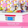 HONEY JOY Pink Kids Kitchen Playset, Pretend Play Kitchen for Toddlers, Removable Sink & Faucet, Microwave, Cookware, Storage Cabinet, Wooden Little Chef Toy Kitchen Set, Gift for Boys Girls 3+, Pink view 4