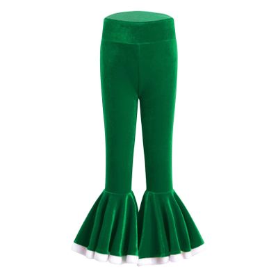 ACSUSS Kids Girls Christmas Ruffle Leggings Velvet Bell Bottoms Flare Pants Santa Costume Green 6 Years
