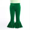 ACSUSS Kids Girls Christmas Ruffle Leggings Velvet Bell Bottoms Flare Pants Santa Costume Green 6 Years view 3