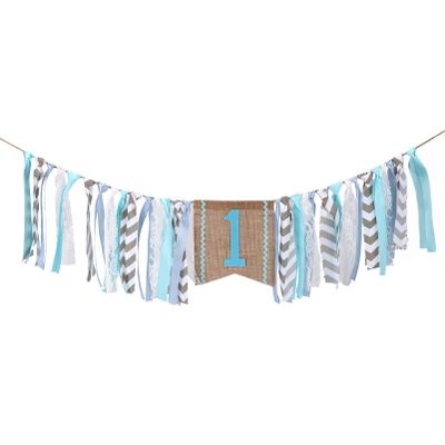 1st High Chair Banner For Baby, AULEGE First Birthday Decoration Banner for Baby 1st Birthday Party Supplies, Blue