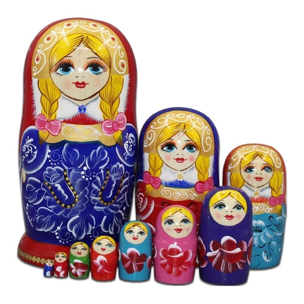 QQWW Nesting Dolls Russian Nesting Dolls 10 Piece Cute Hand Painted Russian Matryoshka Great Toy Gift for Girls Boys' Birthday Or Home Decor Best Wishes Gift