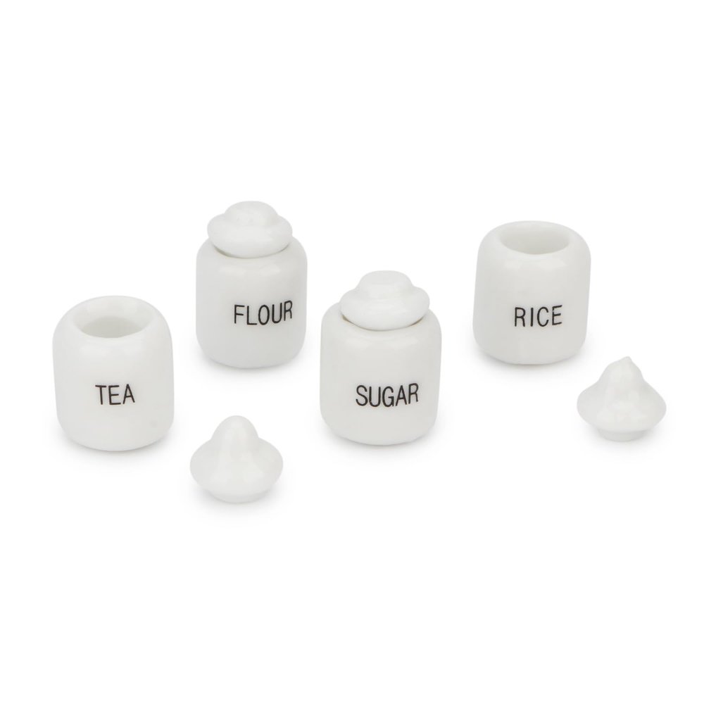 Dollhouse Seasoning Jar Miniature Sugar Shaker Candy Food Model Jars Set Dollhouse Ornament Mini Scene Accessories Restaurant Candy Simulation 1:12 Scale Kitchen Food Accessories (Porcelain)