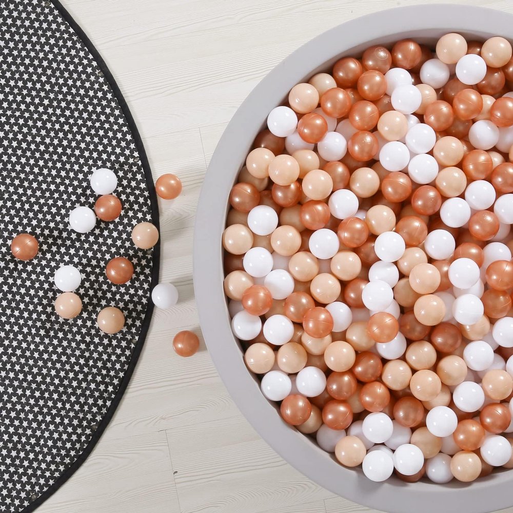 GOGOSO Ball Pit Balls for Toddler, Baby Plastic Playballs Kids Soft Pastel Pelotas Non-Toxic BPA-Free,Beige+Gold+White,100 Balls