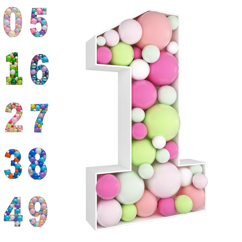 3FT Mosaic Balloon Frame Number 1 Light Up Numbers Pre-Cut Kit Thick Foam Board Decoration for Birthdays Anniversary Baby Shower